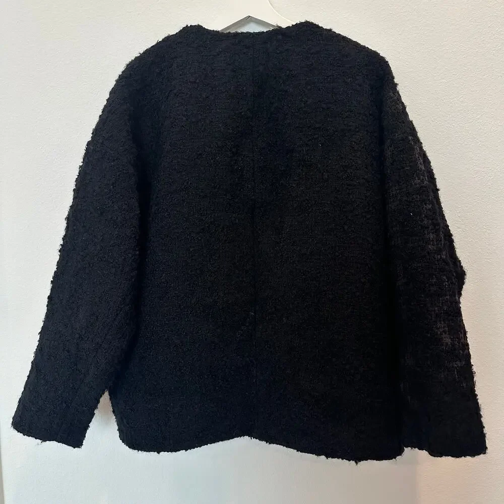 Frame Cocoon virgin wool blend boucle black button jacket medium